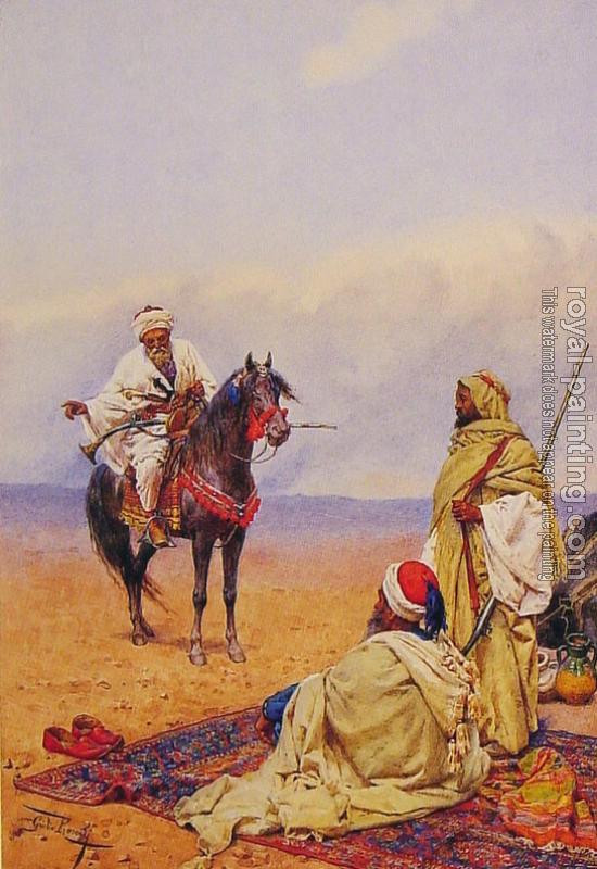 Giulio Rosati : A Horseman Stopping At a Bedouin Camp